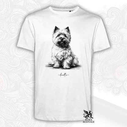 T-shirt bianca stampata con un Cairn Terrier, grafica Doodle