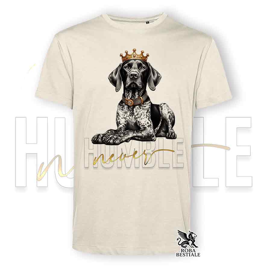 T-shirt stampata con un Kurzhaar, colore beige con grafica Never Humble