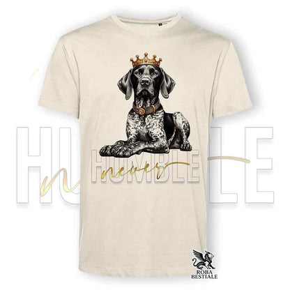 T-shirt stampata con un Kurzhaar, colore beige con grafica Never Humble