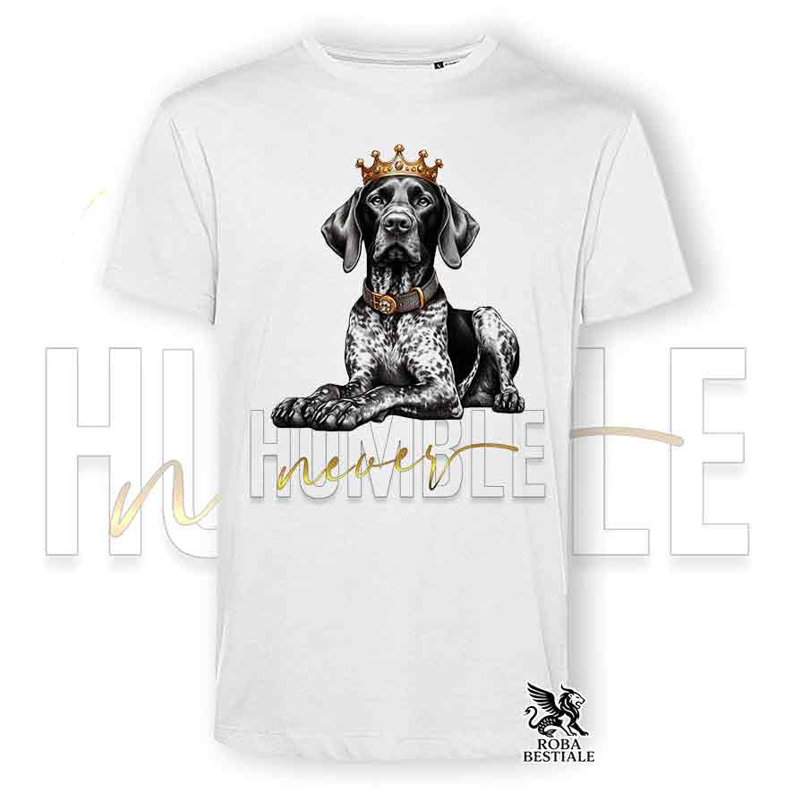 T-shirt stampata con un Kurzhaar, colore bianco con grafica Never Humble