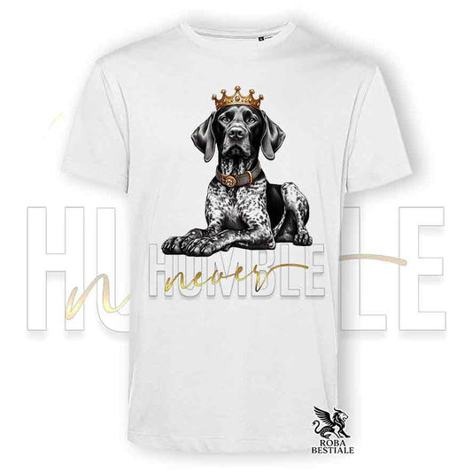 T-shirt stampata con un Kurzhaar, colore bianco con grafica Never Humble