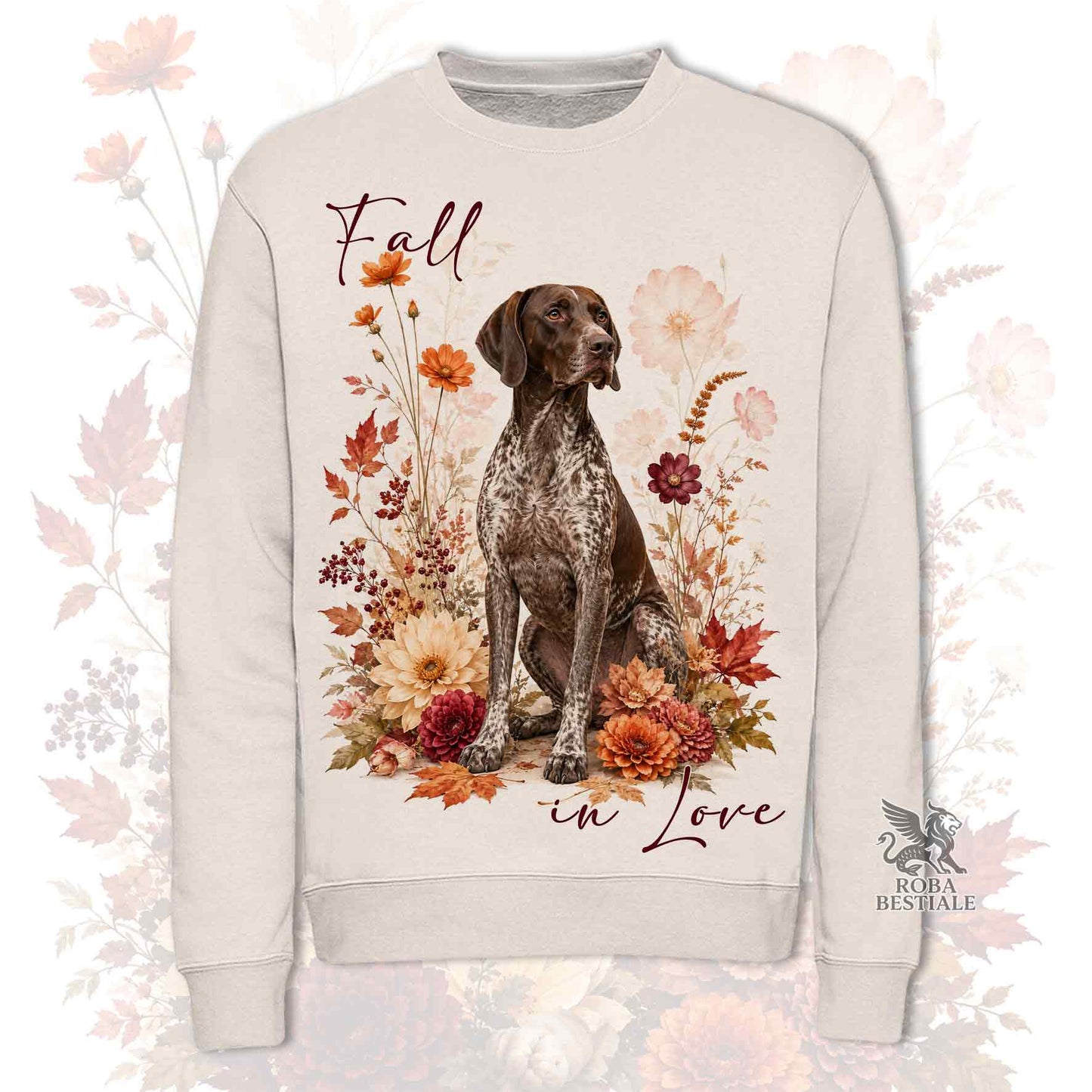 Felpa CANE DA FERMA TEDESCO a Pelo Corto "Kurzhaar" Roano Marrone - Girocollo - Collezione Fall...in Love