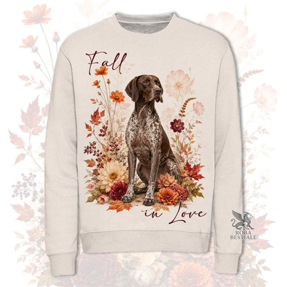 Felpa CANE DA FERMA TEDESCO a Pelo Corto "Kurzhaar" Roano Marrone - Girocollo - Collezione Fall...in Love