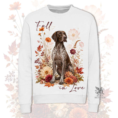 Felpa CANE DA FERMA TEDESCO a Pelo Corto "Kurzhaar" Roano Marrone - Girocollo - Collezione Fall...in Love