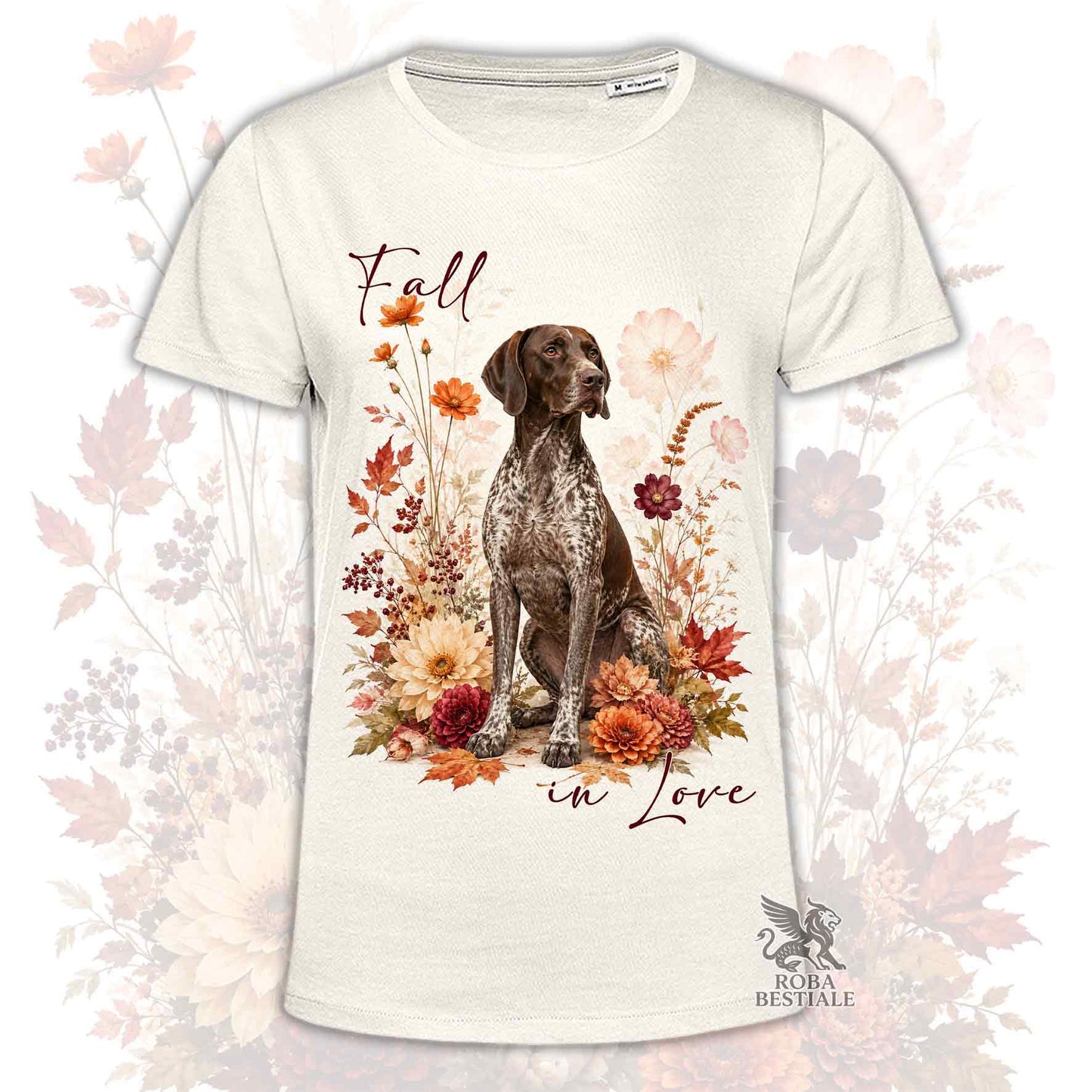 T-Shirt CANE DA FERMA TEDESCO a Pelo Corto "Kurzhaar" Roano Marrone - Collezione Fall...in Love
