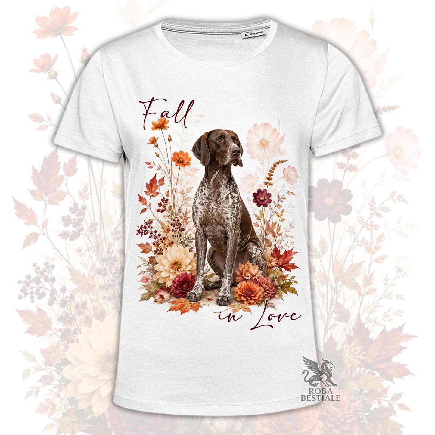 T-Shirt CANE DA FERMA TEDESCO a Pelo Corto "Kurzhaar" Roano Marrone - Collezione Fall...in Love