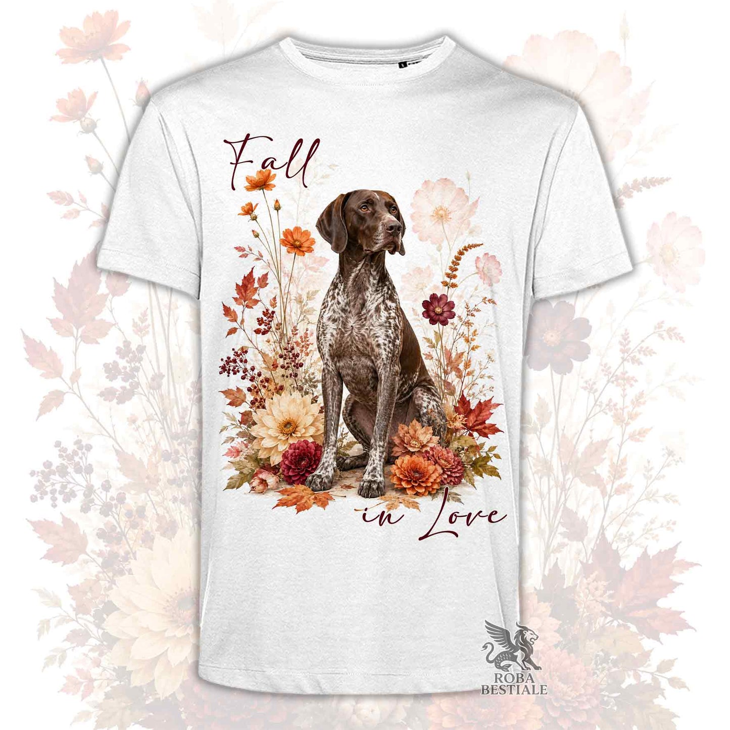 T-Shirt CANE DA FERMA TEDESCO a Pelo Corto "Kurzhaar" Roano Marrone - Collezione Fall...in Love