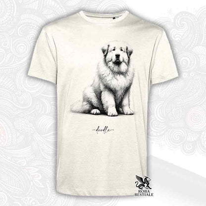 T-shirt beige stampata con un Cane da Montagna dei Pirenei, grafica Doodle