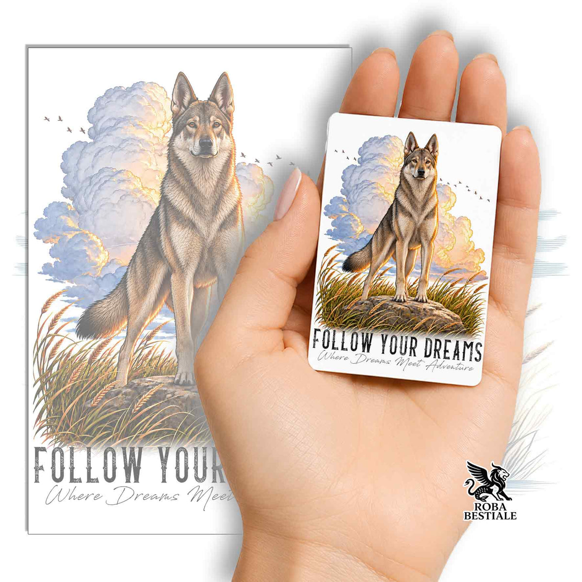 Aimant CITATIONS "DREAM" - CHIEN LOUP TCHÉCOSLOVAQUE - en MDF, 7x5 cm