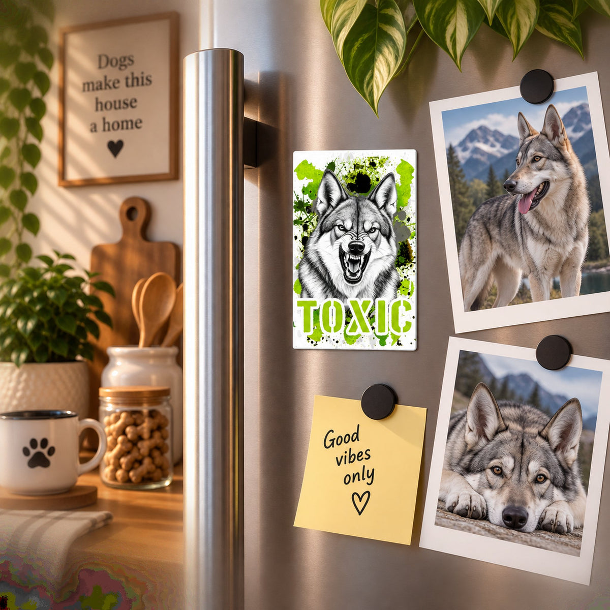 Calamita in MDF con la stampa di un Cane Lupo Cecoslovacco. Idea regalo per amanti dei cani, da Roba Bestiale