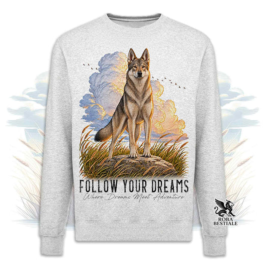 Sweat-shirt d'hiver QUOTES "DREAM" - CHIEN LOUP TCHÉCOSLOVAQUE - Col rond, Unisexe - Blanc cassé, Blanc ou Gris - du XS au 3XL