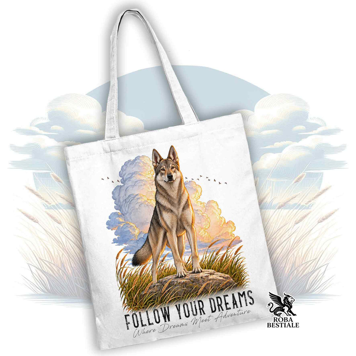 Cabas CITATIONS "RÊVE" - CHIEN LOUP TCHÉCOSLOVAQUE - 100% Coton - Blanc ou Beige
