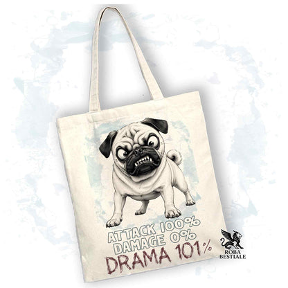 Borsa Tote beige con stampata un Carlino, grafica Drama 101 originale di Roba Bestiale 