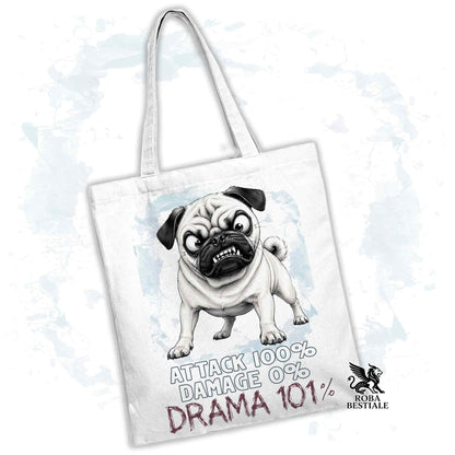 Borsa Tote bianca con stampata un Carlino, grafica Drama 101 originale di Roba Bestiale 