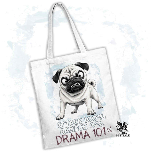 Borsa Tote bianca con stampata un Carlino, grafica Drama 101 originale di Roba Bestiale 