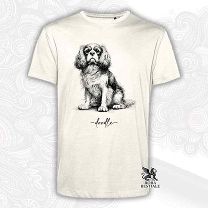 T-shirt beige stampata con un Cavalier King Charles Spaniel, grafica Doodle