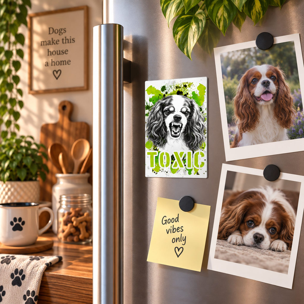 Calamita in MDF con la stampa di un Cavalier King Charles Spaniel. Idea regalo per amanti dei cani, da Roba Bestiale