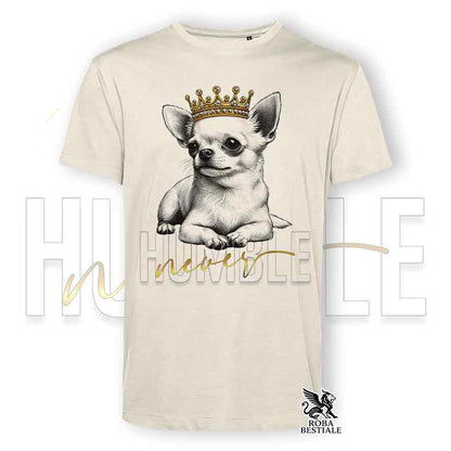 T-shirt beige stampata con un Chihuahua a pelo corto, grafica Never Humble