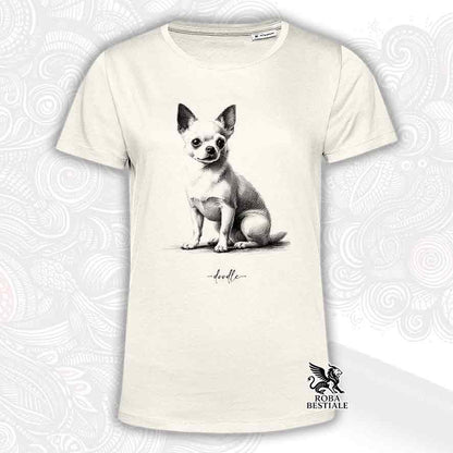 T-shirt beige stampata con un Bull Terrier, grafica Doodle