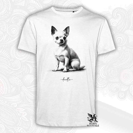 T-shirt bianca stampata con un Bull Terrier, grafica Doodle