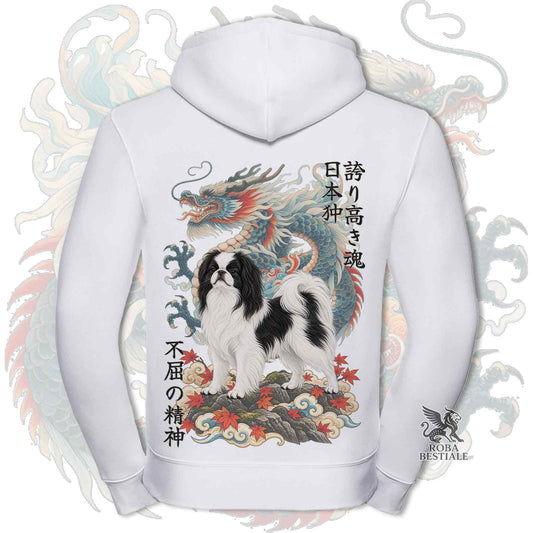 Felpa CHIN GIAPPONESE Bianco e Nero - Cappuccio e Cerniera - Collezione Dragon