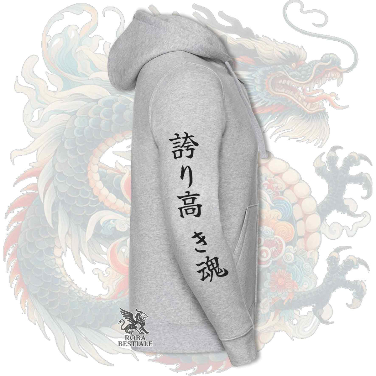 Felpa CHIN GIAPPONESE Bianco e Rosso - Cappuccio e Cerniera - Collezione Dragon