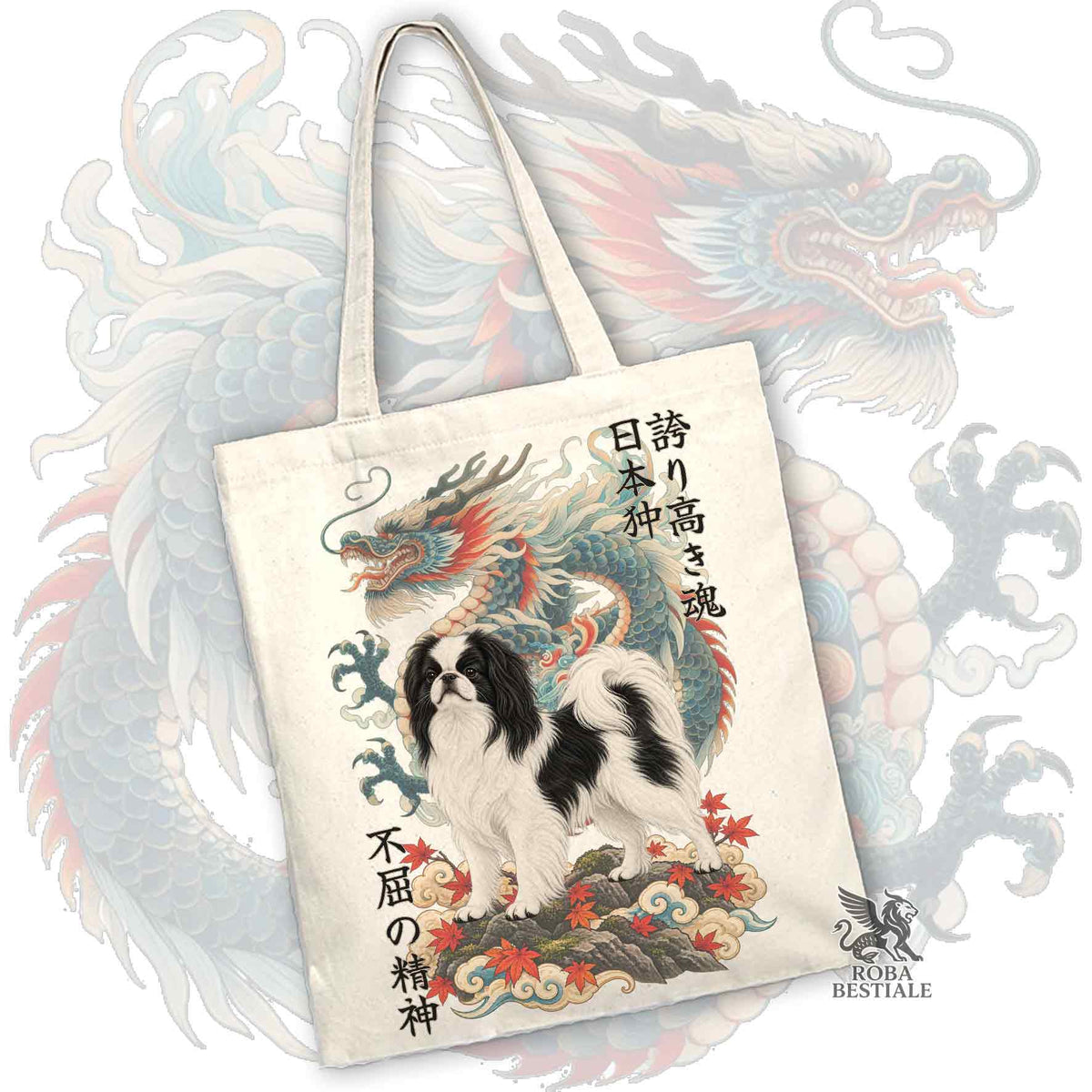 Tote Bag CHIN GIAPPONESE Bianco e Nero - Collezione Dragon