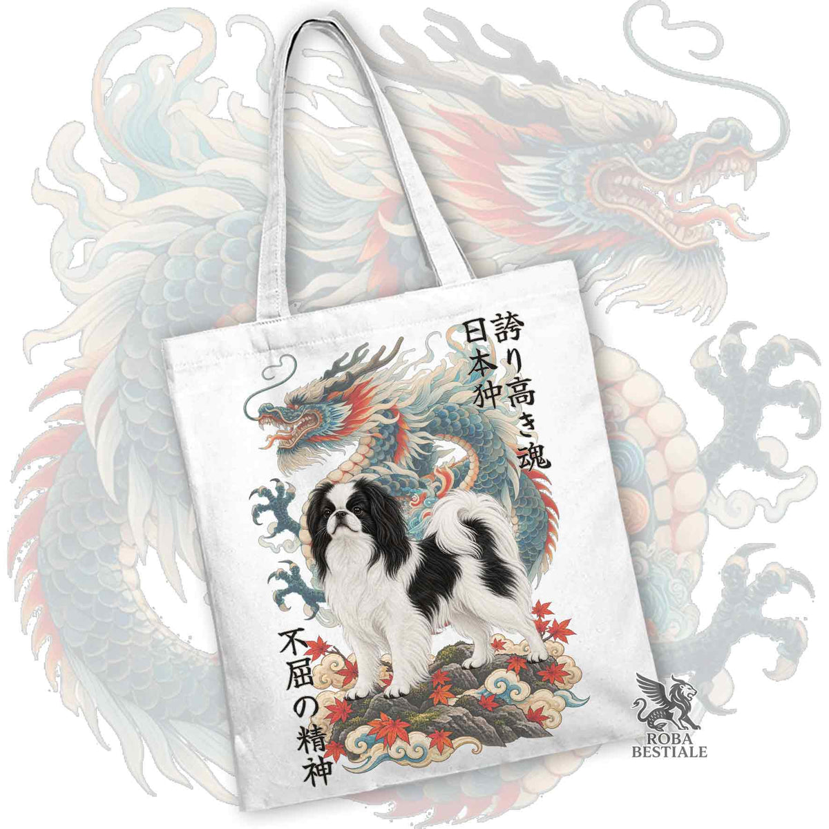 Tote Bag CHIN GIAPPONESE Bianco e Nero - Collezione Dragon