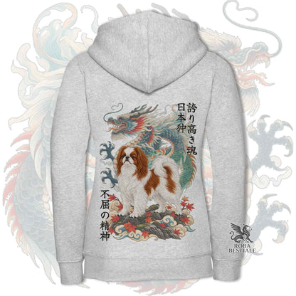 Felpa CHIN GIAPPONESE Bianco e Rosso - Cappuccio e Cerniera - Collezione Dragon