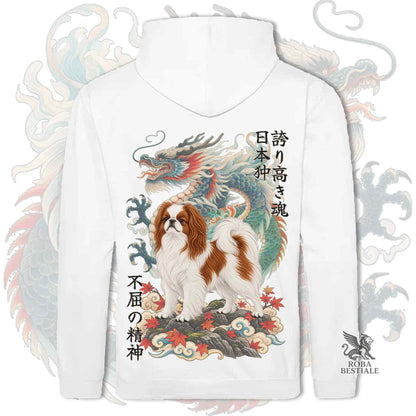 Felpa CHIN GIAPPONESE Bianco e Rosso - Cappuccio e Tasconi - Collezione Dragon
