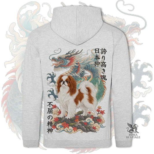 Felpa CHIN GIAPPONESE Bianco e Rosso - Cappuccio e Tasconi - Collezione Dragon