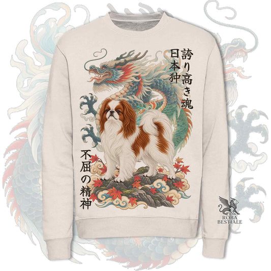 Felpa CHIN GIAPPONESE Bianco e Rosso - Girocollo - Collezione Dragon