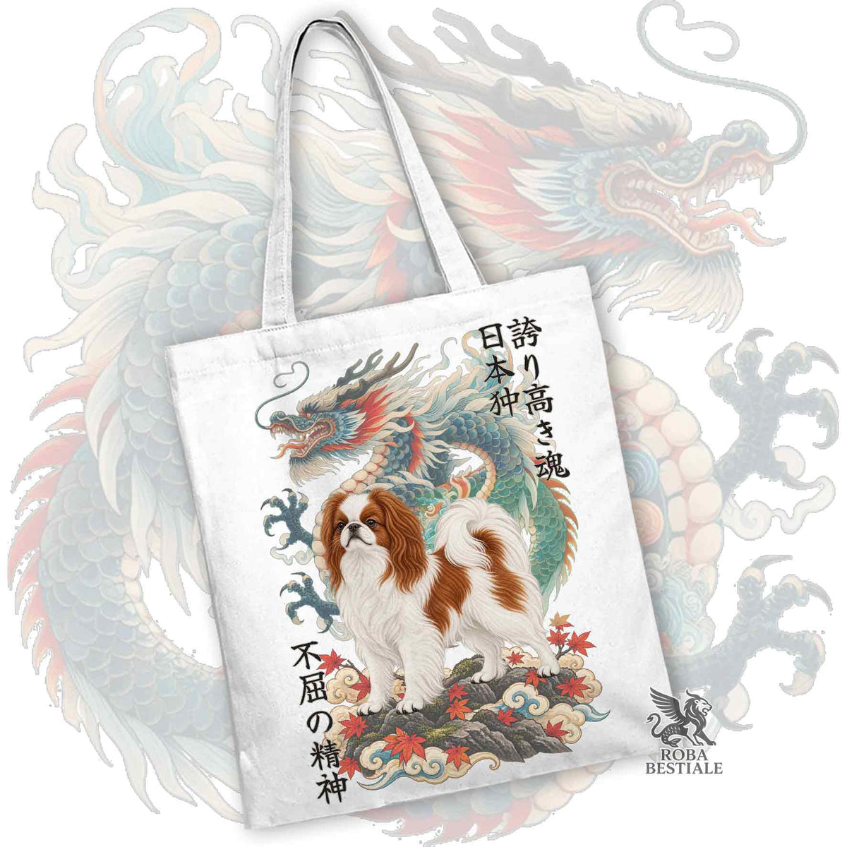 Tote Bag CHIN GIAPPONESE Bianco e Rosso - Collezione Dragon