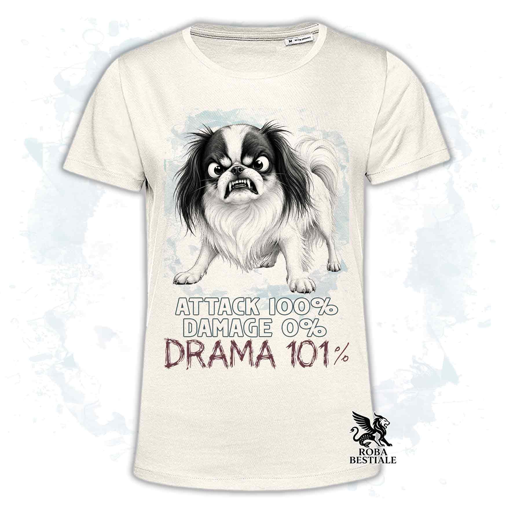 Maglietta beige stampata con un Chin Giapponese, collezione originale Drama 101 di Roba Bestiale 