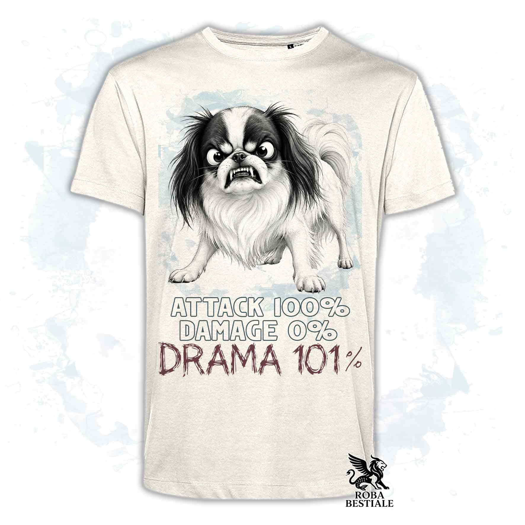 Maglietta beige stampata con un Chin Giapponese, collezione originale Drama 101 di Roba Bestiale 