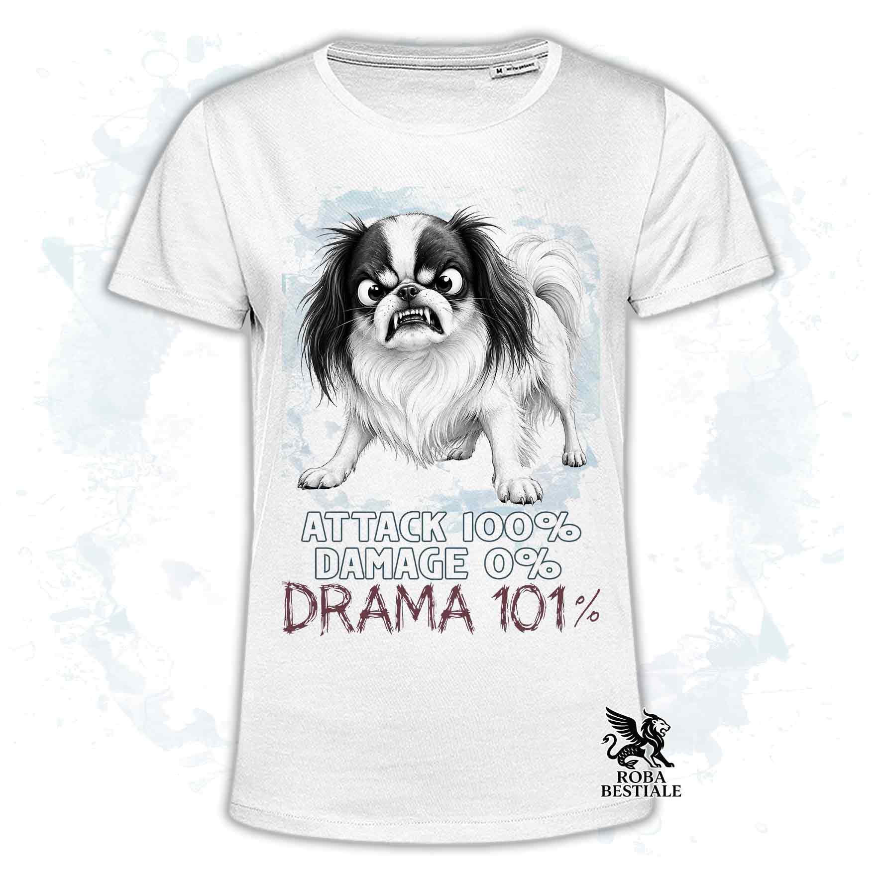 Maglietta bianca stampata con un Chin Giapponese, collezione originale Drama 101 di Roba Bestiale 