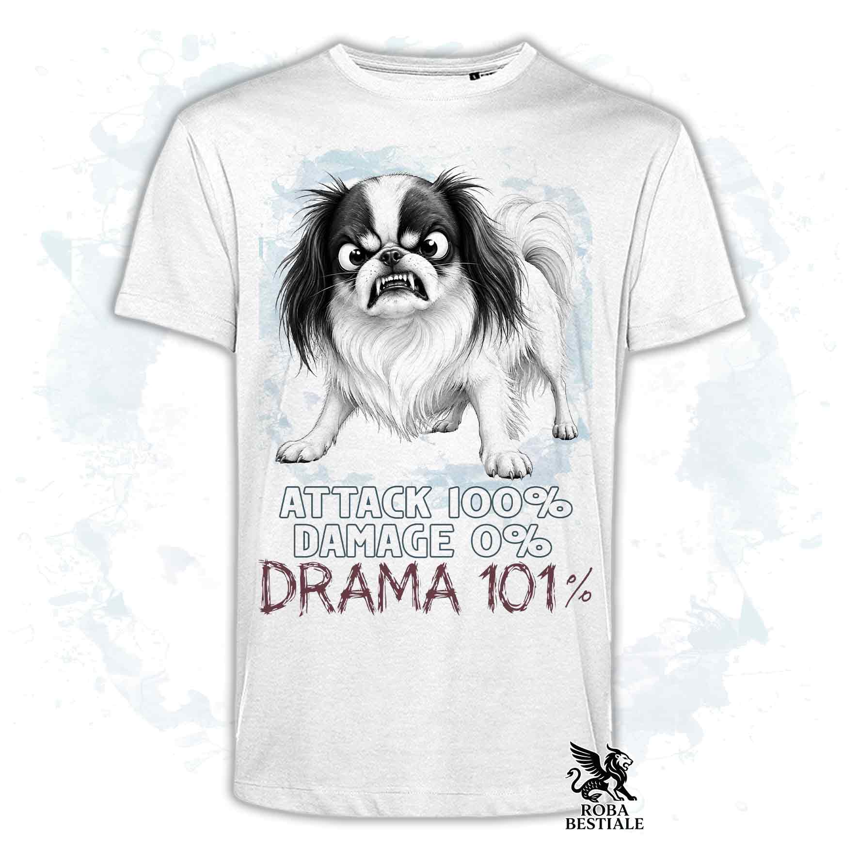 Maglietta bianca stampata con un Chin Giapponese, collezione originale Drama 101 di Roba Bestiale 