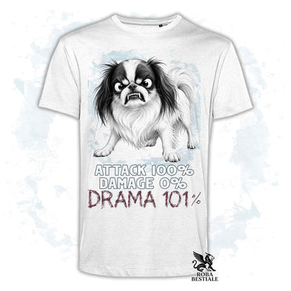 Maglietta bianca stampata con un Chin Giapponese, collezione originale Drama 101 di Roba Bestiale 