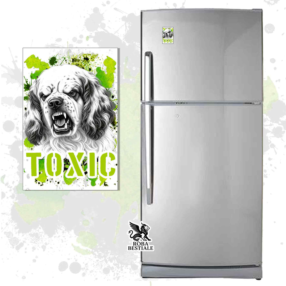 Calamita in MDF con la stampa di un Clumber Spaniel. Idea regalo per amanti dei cani, da Roba Bestiale