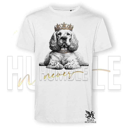 T-shirt stampata con un Clumber Spaniel, colore bianco con grafica Never Humble