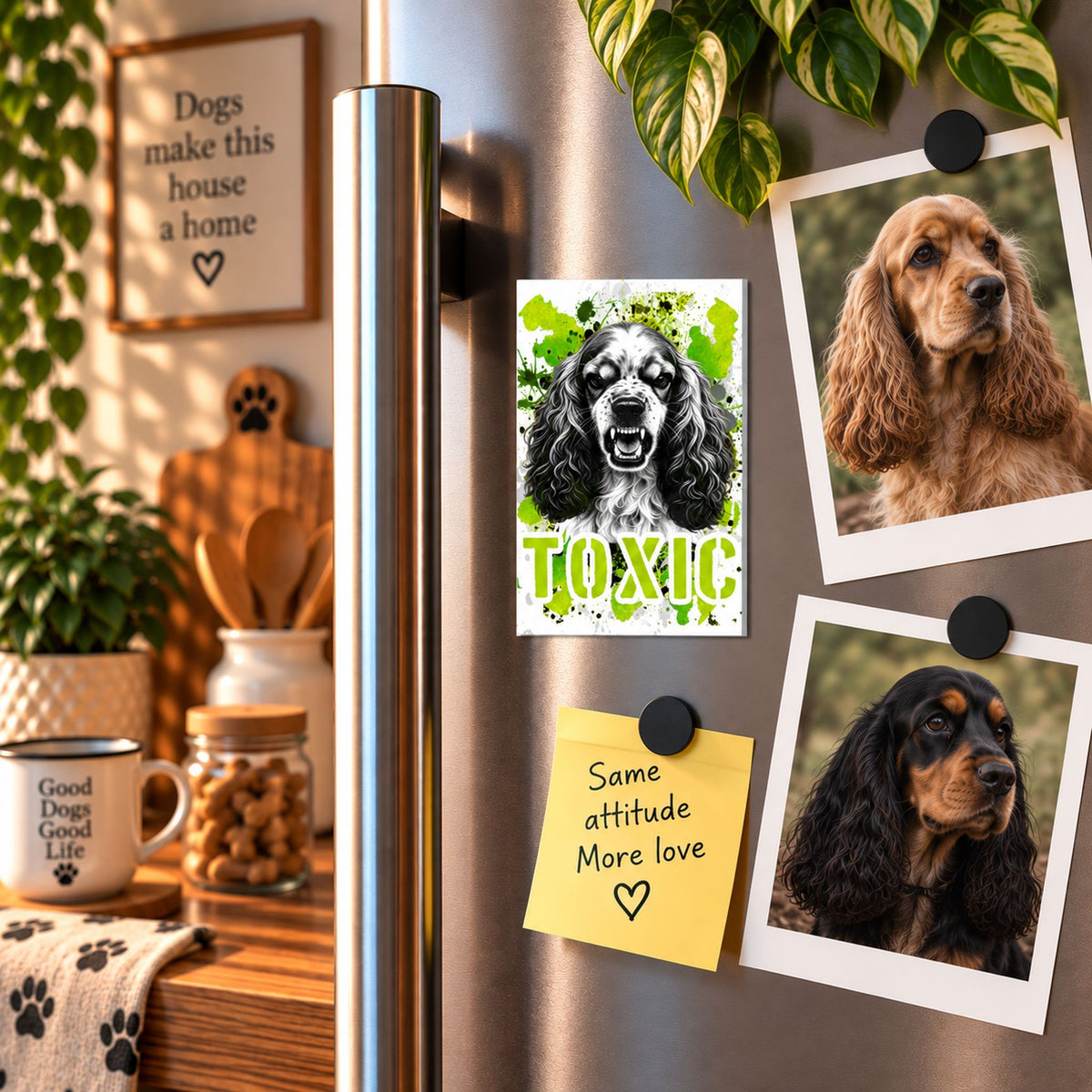Calamita in MDF con la stampa di un Cocker Spaniel Inglese. Idea regalo per amanti dei cani, da Roba Bestiale