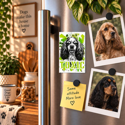 Calamita in MDF con la stampa di un Cocker Spaniel Inglese. Idea regalo per amanti dei cani, da Roba Bestiale