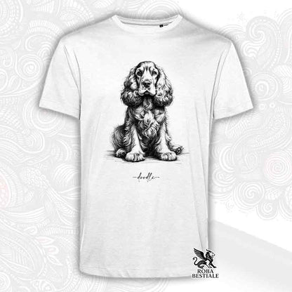 T-shirt bianca stampata con un Cocker Spaniel Inglese, grafica Doodle