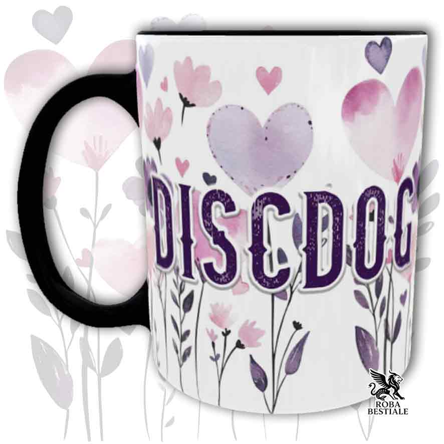 Tazza con dettagli neri stampata con una grafica dedicata al Disc Dog, collezione Candy