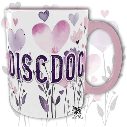 Tazza con dettagli rosa stampata con una grafica dedicata al Disc Dog, collezione Candy