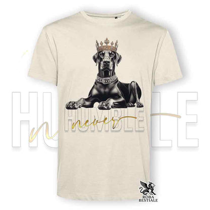 T-shirt stampata con un Dobermann, colore beige con grafica Never Humble