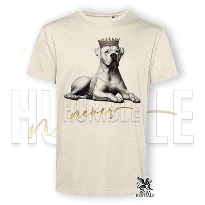 T-shirt stampata con un Dogo Argentino, colore beige con grafica Never Humble