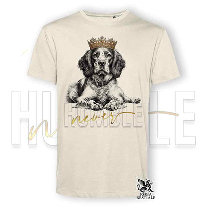 T-shirt stampata con un Epagneul Breton, colore beige con grafica Never Humble