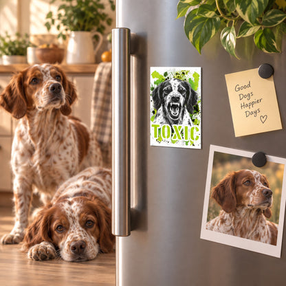 Calamita in MDF con la stampa di un Epagneul Breton. Idea regalo per amanti dei cani, da Roba Bestiale