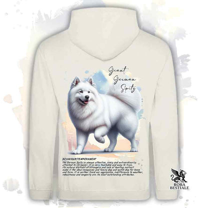 Felpa con cappuccio Spitz Tedesco Grande bianco, colore beige con grafica Behavior